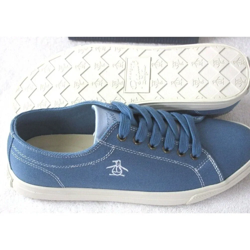 Original Penguin Men's Sam Stripe Classic Lace Up Light Blue Canvas Shoes NIB